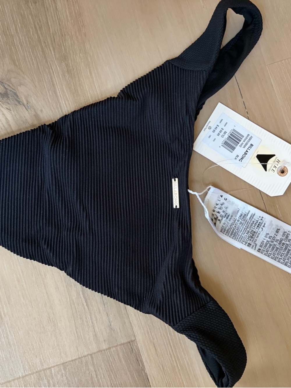 Billabong Black Ribbed Bikini Bottom with Logo Tag